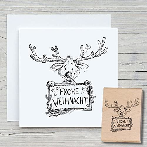 NEWSTAMPS Stempel Rudi Motivstempel aus Holz & Gummi zum Karten und Geschenke basteln, Holzstempel für Weihnachten, Weihnachtskarte, Advent, Scrapbook, Textilstempel, Deko, Freunde
