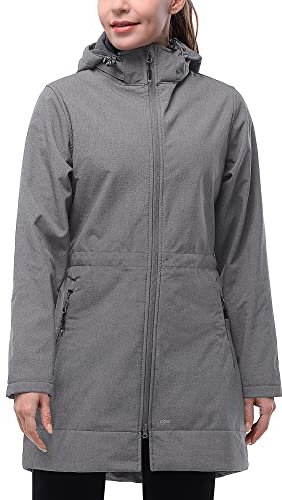 33,000ft Softshelljacke Damen Lange Übergangsjacke Wasserdicht Winddicht Softshellmantel Windbreaker Atmungsaktiv Wanderjacke Outdoor Mantel mit Abnehmbarer Kapuze Mittelgrau XL