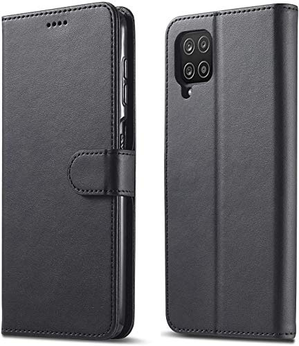 AMAZE!UK Phone Case For Samsung Galaxy A12 5g (6.5),Premium Leather Magnetic Closure Kickstand Full Protection Book Design Wallet Flip. Black