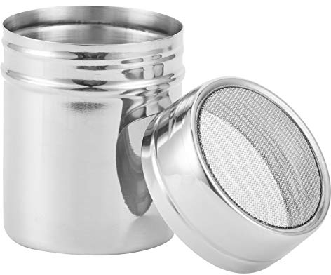 Flour Shaker,Stainless Steel Chocolate Shaker Mesh Shaker Powder Cans Duster Spray,Fine Mesh Coffee Cocoa Cinnamon Chocolate Sifter Dredger Flour Cans for Baking Cooking,2.8x3.7inch