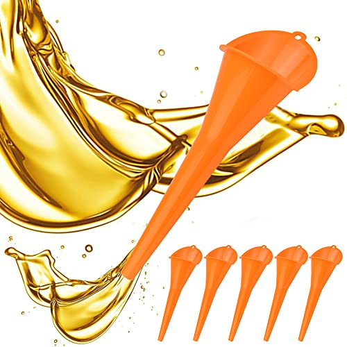 SNAGAROG 6 Stück Langer Hals Trichter Plastik Flexibler Öltrichter Mehrzweck Kraftstofftrichter 28cm Kunststoff Trichter für Motorrad, Lokomotive, Auto, Jäter (Orange)