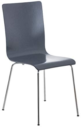 TPFLiving Besucherstuhl Peppo Stapelbar aus Holz und Robustem Metallgestell in Chromoptik | Platzsparender Lehnstuhl mit Ergonomisch Geformter Sitzfläche Farbe: Grau