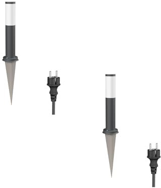 ledscom.de 2 Stück Wegelicht/Pollerleuchte/Gartenleuchte PORU mit Erdspieß und 2m Kabel für außen, IP44, 39cm, anthrazit, 1 x E27 max. 60W