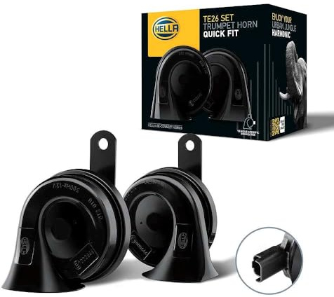 HELLA Tromba - HELLA OE-CONNECT HORN TE26 SET - 12V - 110dB(A) - 400Hz-500Hz - Tono basso/Tono alto - elettrico - ECE - Colore alloggiamento/sede: nero - Quantità: 2 - 3FH 012 010-161