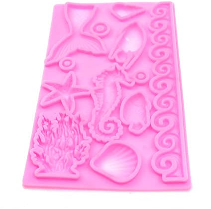 RELAND SUN Silikonform für Fondant, Meerjungfrauenschwanz, Seepferdchen, Muschel, Seestern, Seegras, Fisch, Schokoladenform für Zuckerguss, Kuchendekoration, Cupcake-Topper