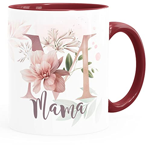SpecialMe® Kaffee-Tasse Muttertag mit Wunschtext personalisiert Geschenk für Mama mit Initiale M und eigenem Text Weiss-innen-bordeauxrot Keramik-Tasse
