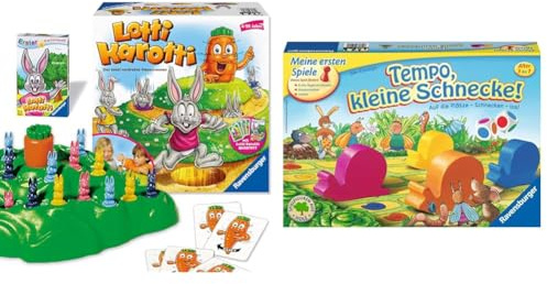Ravensburger 20851 - Lotti Karotti + Quartett Kartenspiel & 21420 - Tempo kleine Schnecke - Das spannende Schneckenrennen, Brettspiel und Gesellschaftsspiel für Mädchen und Jungen, 2-6 Spieler