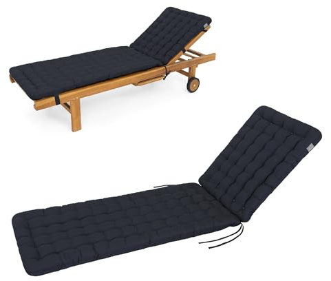 HAVE A SEAT Living - Sonnenliege Auflage Luxury | 200x60 cm - Bequeme Gartenliege Auflage, 8 cm Dick - Waschbar bis 95°C, Orthopädisch, Wetterfest - Made in Germany (200x60 cm, Marine-Blau)