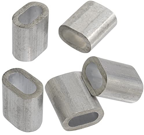 AERZETIX - C65271 - Juego de 5 manguitos de sujeción para cable/alambre en acero Ø6mm DIN 3093 - brida de crimpado - sujetacables colgar pancartas velas de sombra cuerdas - aluminio - color plata