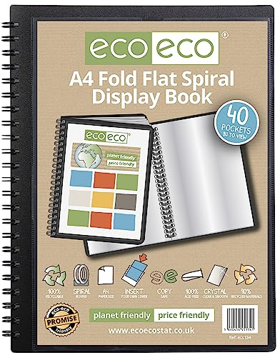 eco-eco Eco134 Sichtbuch, A4, 50% recycelt, 40 Taschen, faltbar, flach mit Spiralbindung