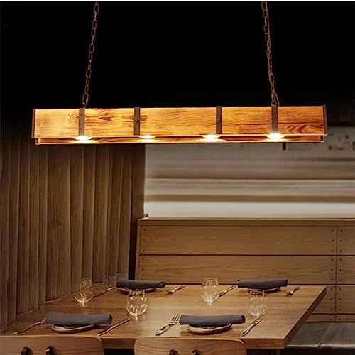 MyLjp Industrielle Pendelleuchte Holz LED Hängelampe Rustikale Kronleuchter Braun Groß Holzbalken Lineare Hängeleuchte Bauernhaus Esszimmerlampe Wohnzimmer Schlafzimmer Küche Vintage Deckenleuchte