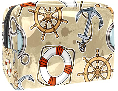 Nautical Anchor Rudder Compass Lifebuoy Cosmetic Bag for Women, Travel Toiletries Bags Large PVC Makeup Handy Pouch Organiser with Zipper