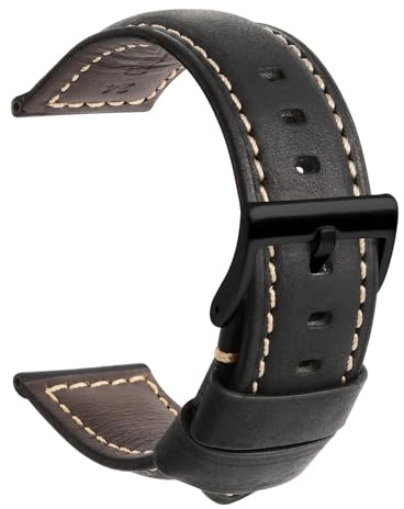 TStrap Correa Cuero Reloj – Negro Vintage GruesaPulsera Relogio Hombre – Piel Autentica Brazalete Reloj InteligenteHebilla – 20mm 22mm 24mm