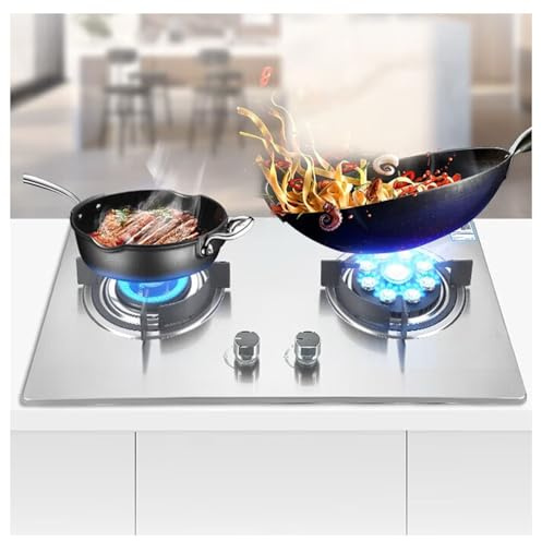 BZJPRFC Fornello A Gas 71CM, con 2 Fuochi, 4,5/5,2KW - Portapentole in Ghisa Vetro Temperato Silver, con Protezione Antincendio, Kit GPL/metano (Size : LPG)