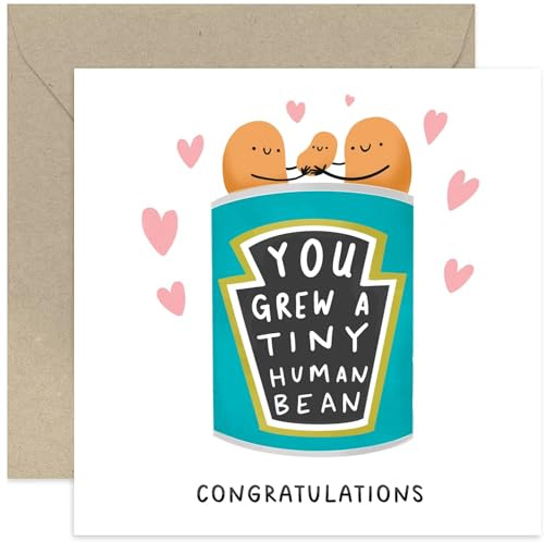 Old English Co. Tiny Human Bean Card - Funny Pregnancy Announcement Card - Cute Congratulations Card for New Parents - Gift for Mummy Daddy - Welcome Little One | Blank Inside