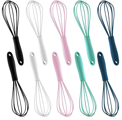 LAPXSNZD 10-Piece Mini Multicolor Silicone Whisks, Non-Stick, Heat-Resistant Up to 500°F, Perfect for Mixing, Whisking, Stirring, Baking