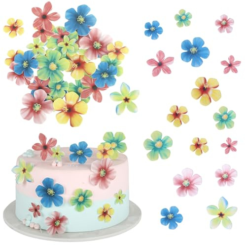 Rsstarxi 35 Pack Edible Flowers Cake Decorations Edible Flowers Cupcake Toppers for Baby Shower Wedding Birthday Anniversary Party Cake Decorations Mixed Size & Colour