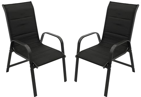 DEGAMO 2X Stapelsessel CESANO, Alu anthrazit + Textilgewebe gepolstert schwarz, stapelbar, wetterfest, Outdoor