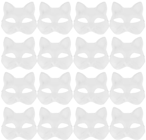MAGICLULU 20 Stück Katzenmaske DIY Weiße Papiermaske Leer Bemalbare Maske Zellstoff Halloween Handbemalte Gesichtsmaske Kreative Maskerademaske Für Malen Fuchs Wolf Maske