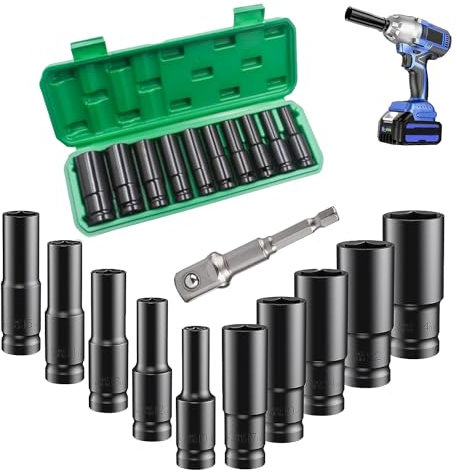 Tiefschlag-Steckschlüsselsatz, 11-Teilig, 1/2-Steckschlüsselsätze 10–24 Mm, mit Treiber-Steckschlüsselverlängerung und Aufbewahrungsbox für das Kfz-Haus, Einfach zu Verwenden