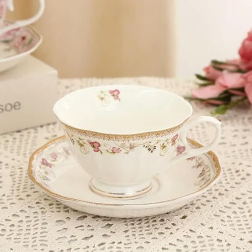 ewgrkbd Set di tazze da caffè e piattino europei in porcellana cinese per la casa. Tazza da tè per colazione in ceramica vintage inglese. Tazza da latte. Tazza regalo e piattino. Tazza da caffè