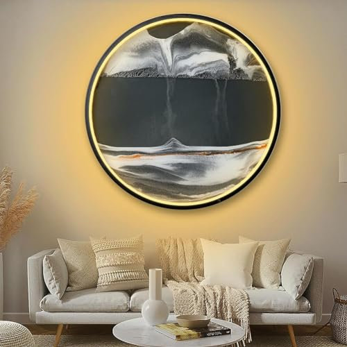 GeRRiT Tableaux De Sable Rotatifs avec Lumière LED, Cadre Sable Mouvant,Art De Sable Mouvant, 3D Paysage Naturel Dynamique, Sable Déco pour Bureau Déco Et Salon (Color : A)