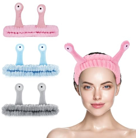 Gesicht Waschen Stirnband, 3 Stück Schnecke Spa Haarbänder, Haarband Kosmetik Frosch, Spa-Stirnband für Make-Up Schönheit Hautpflege Sport(Grey Rosa Blau)