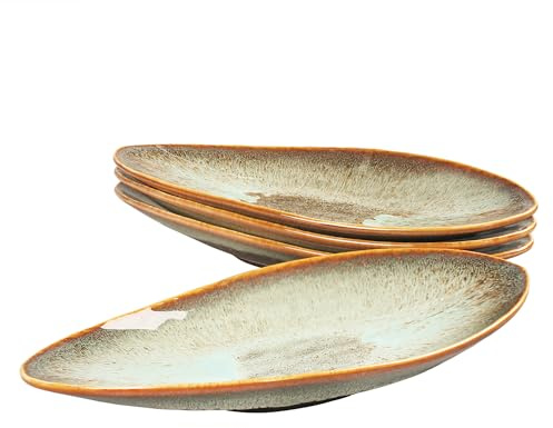 jinsongdafa Serving Platter Olives Plate Large Serving Tray, Set of 4, for Entertaining, Porcelain Trays for Platters, Salad, Plates, Serving,Appetizer - Microwave, Dishwasher Safe, Brown 33.7 CM