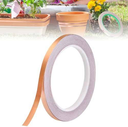 Joaecosmhui Bande Cuivre Conductive Anti Limace et Escargot, Ruban Adhésif Isolant Blindage EMI, Multiusage pour Réparation Électrique, Protection Jardin, Dimension (5mm x 20m)