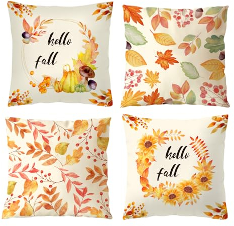 Aitsite Herbst Kissenbezug 45x45 4er Set Kissenhülle Herbst Kürbis Deko sofakissen Leinen Kissenbezüge Herbst Dekoration Outdoor Kürbis Kissen, für Schlafzimmer Wohnzimmer Couch Zierkissen 45x45 cm