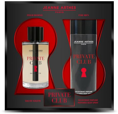 JEANNE ARTHES - Coffret Cadeau pour Homme - Private Club - Eau de toilette 100 ml + Déospray 200 ml - Parfum Tonka Vétiver - Fabriqué et conditionné en France à Grasse