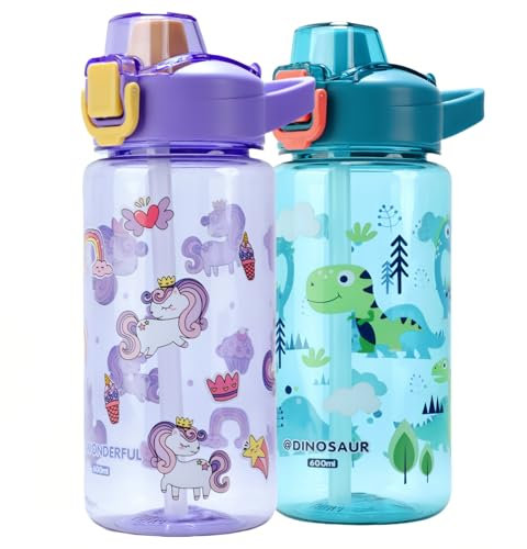 MHwan Robuste und Bruchsichere Trinkflasche Kinder, 600ml, BPA-Frei, Schöne Kinder Wasserflasche Geeignet für Schule Reisen, Tragbare Trinkflasche Kind
