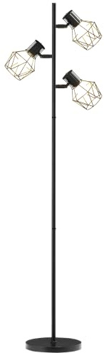 HOMCOM Lampadaire sur Pied Salon 3 Lumières E27 pour Salon Chambre Noir | Lampe sur Pied, Interrupteurs Individuels, Ampoules Non Incluses, Chambre à Coucher
