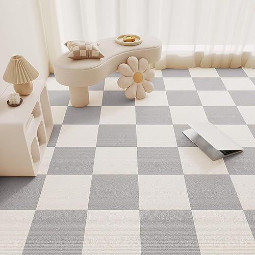 Teppichfliesen Selbstklebend 50 x 50 cm rutschfeste Teppichfliesen zum Abziehen und Aufkleben, multifunktionale Fußmatten, zweifarbige, selbstklebende Teppichbodenfliesen für Zuhause und Haustiere, 1