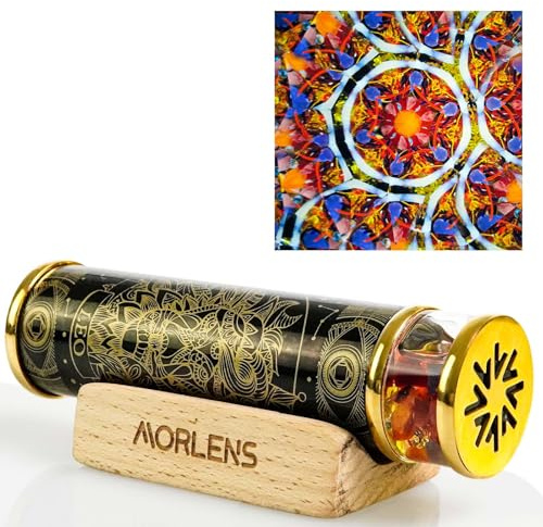 12 Constellations Leo Mini Kaleidoscope,Handmade 4.25 Kaleidoscope,Ruby Crystals and Healing Stones Gems Core Box,Gift Box,Anniversary Birthday Christmas New Year Valentine's Day Present Gift