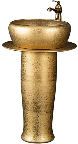 WOTZOV Lavabo sur Pied de Salle de Bain Luxueux lavabo sur Pied en céramique fabriqué à la Main, unité de lavabo sur Pied avec Robinet pour intérieur et extérieur