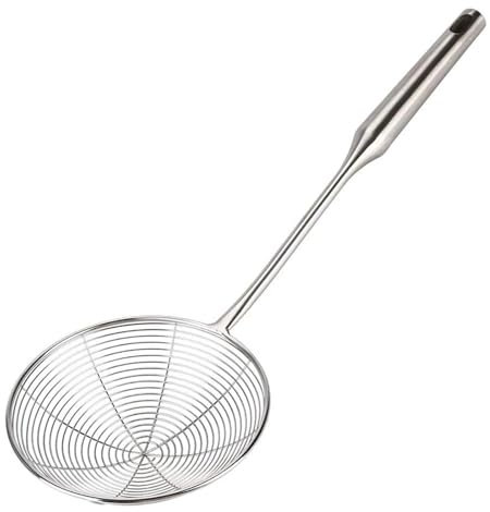 EXKURPOO Espumadera Colador de araña, cucharón, Cesta for freír de Metal de Acero Inoxidable con Cuchara Grande de Mango Largo