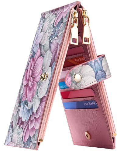 Travelambo RFID Wallet Women Large Size Bifold Multi Card Wallet Case with Zipper Pocke Credit Card Holder for Women