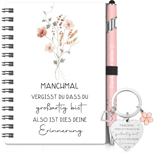 Sinmoe 3er Set Dankeschön Geschenke für Kollegen Mitarbeiter 1 Spiral A6 Notizbuch 1 Kugelschreiber 1 Inspirierender Schlüsselanhänger Kleine Abschiedsgeschenk Arbeitskollegin Geschenk Jobwechsel