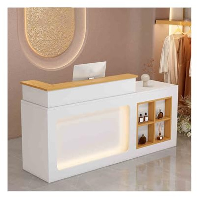 YFAURNDE Schönheitssalon-thekentisch,Empfangstheken, Rezeptionstheken,Kann für die Lagerung, Gastronomie/Dessertläden/Bekleidungsgeschäfte verwendet Werden(Golden Wood White,Right_100CM)