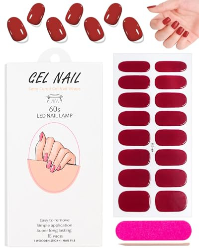 FUGLUS Adesivi Unghie Gel,16 PCS Autoadesivi UV Polimerizzazione Unghie,Accessori per Progettazione Unghies,Decorazione Nail DIY per Ragazze e Donne Rosso