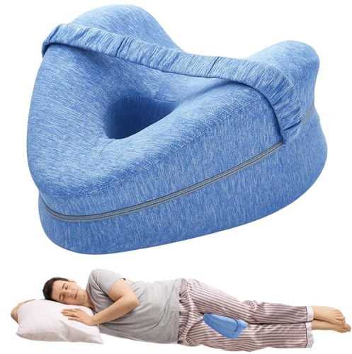 DqiUnaX Kniekissen Für Seitenschläfer, Kniekissen Zum Schlafen, Knie Kissen, Ergonomisches Beinkissen Mit Gürtel Für Schwangere, Rücken- Und Hüftschmerzen, Büro Und Reisen, (Blau)