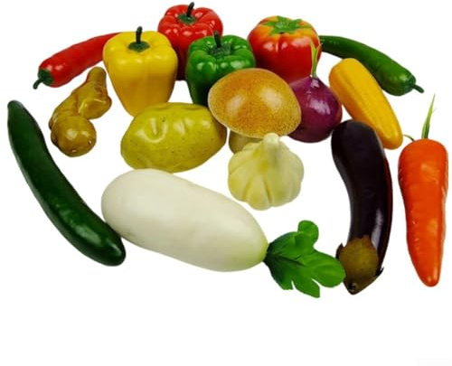 Juego de verduras artificiales realistas de 17 piezas para decoración del hogar, decoraciones de fiesta y exhibición de cocina con 13 tipos diferentes, incluyendo calabazas, pimientos y (vegetal17)