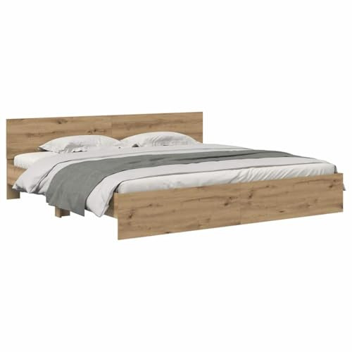 vidaXL Cadre de lit Chêne Artisanal 180 x 200 cm Bois d'ingénierie, Cadre de lit Moderne, Design rectangulaire, LED avec tête de lit, éclairage Sympa pour Une Chambre stylée