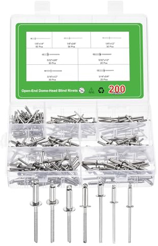 QUARKZMAN 200 Stück Blindnieten 7 Größen 304 Edelstahl Silber | Domkopf Nieten Sortiment Set Offener Typ Popnieten, Für DIY Blech Auto Reparatur Möbel