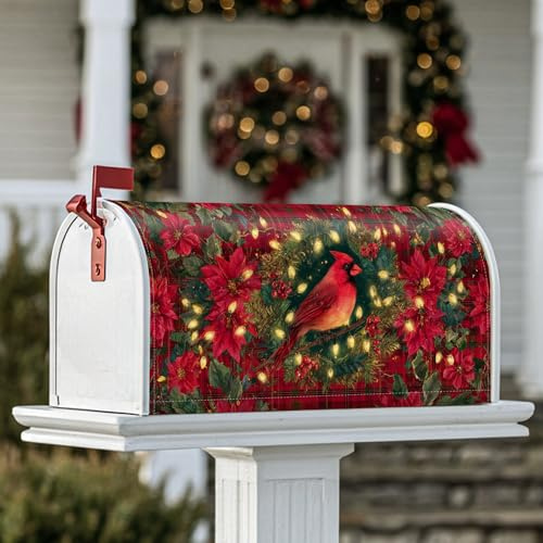 Cardinal Magnetische Briefkastenabdeckungen, weihnachtlicher Weihnachtsstern, Stechpalme, Weihnachten, Rot, Briefkasten-Abdeckung für Garten, Terrasse, Dekoration, 53,3 x 65,9 cm