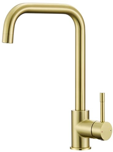 CECIPA Robinet Cuisine Doré, Mitigeur Cuisine Arc Élevé Débit Élevé 360 avec Cartouche en Céramique Haute Performance, Adaptable à Toutes les Fregates (Simple/Doppelbecken)