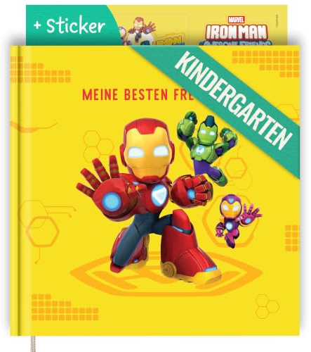 PRINTHOUSE Ironman Freundebuch Kindergarten Junge Inkl. Sticker - Offiziell Lizensiertes Marvel Produkt - Freundschaftsbuch Kindergarten Freundebuch Jungs Meine Kindergartenfreunde Buch 20x20