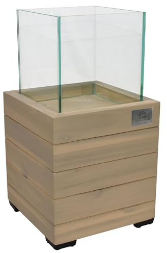 Windlicht Laterne Dekoleuchte Holz Akazie 21,5 x 21,5 x 40 cm Innen- und Außenbereich Weiß gekalkt