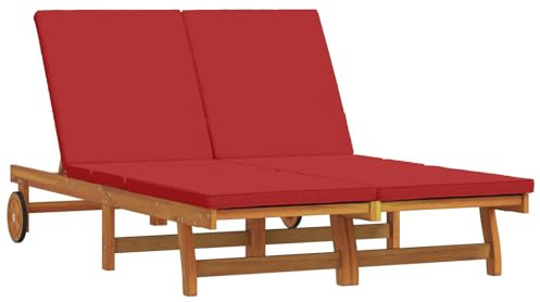Hommdiy Sonnenliege 2-Person Rot 63 x 199 x 85 cm Massivholz Akazie Doppelliege Gartenliege Outdoor Liege Holz Garten Relaxliege Gartenmöbel Strandliege